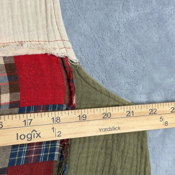 Blue Velvet Gauze Patchwork Tunic Dress Womens XL Terracotta Olive Floral Plaid - Picture 7 of 9